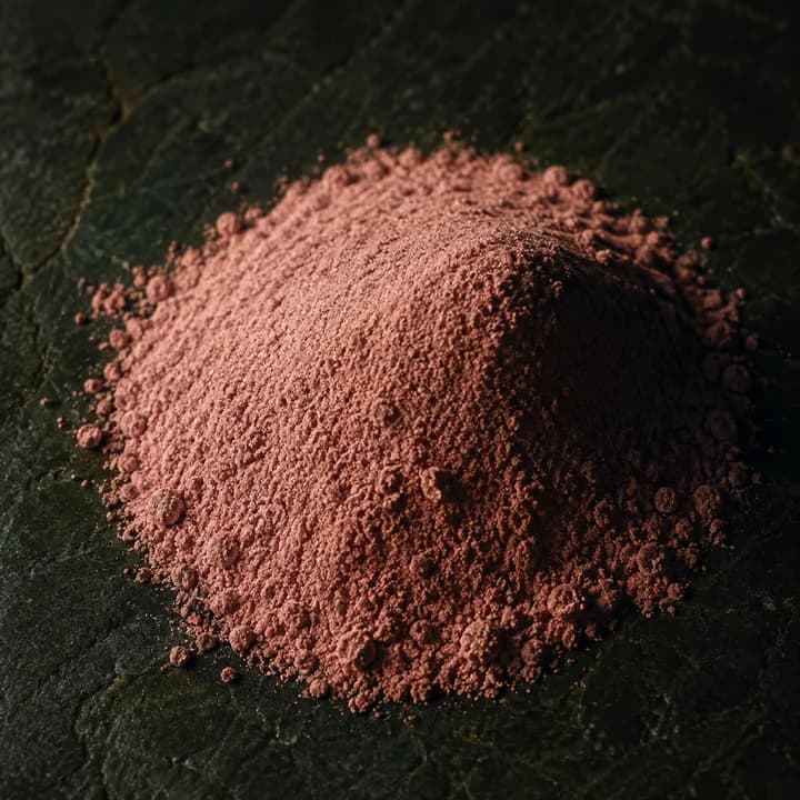A heap of powder in a muted rose colour