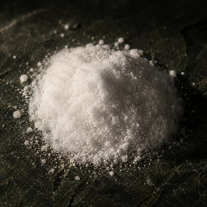 A heap of cool white powder with a grey cast