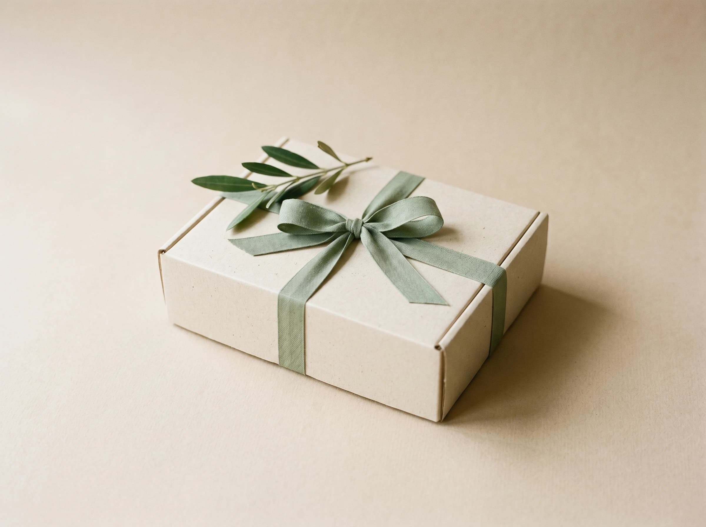 Малка пратка с линена панделка — подготвена за изпращане